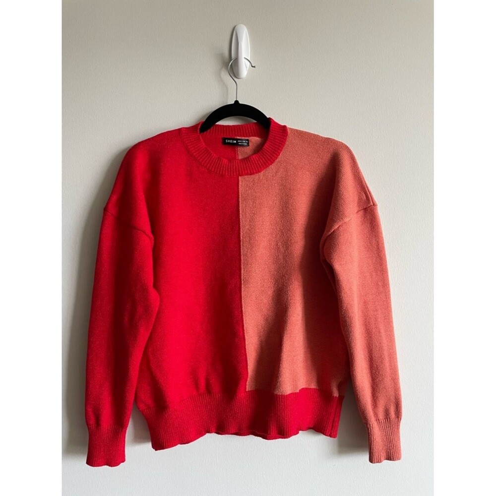 Bold color block split half and half crew neck drop shoulder sweater streetwear